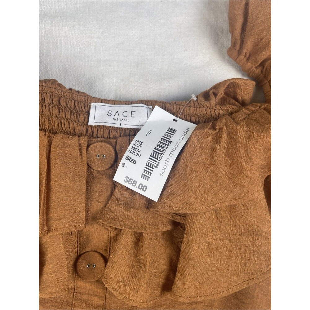Sage The Label Ruffled Off The Shoulder Button Front Crop Top - Picture 7 of 10